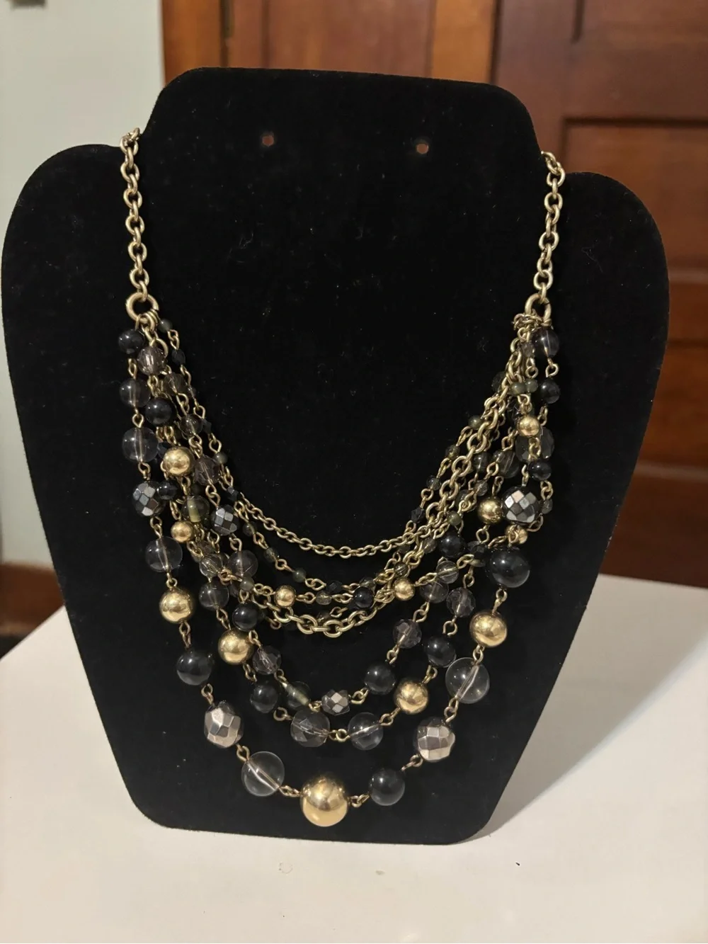 Lia Sophia Multi-Strand Black and Clear Beaded Gold-Tone Statement Necklace